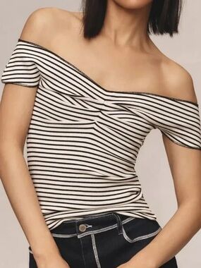 Maeve Anthropologie Off Shoulder Striped Twist Front Top